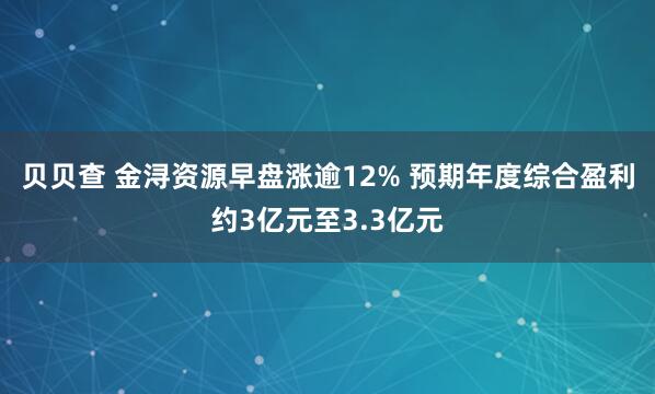 贝贝查 金浔资源早盘涨逾12% 预期年度综合盈利约3亿元至3.3亿元