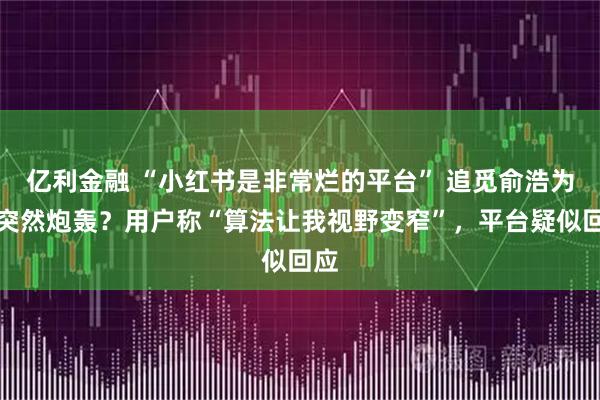亿利金融 “小红书是非常烂的平台” 追觅俞浩为何突然炮轰？用户称“算法让我视野变窄”，平台疑似回应